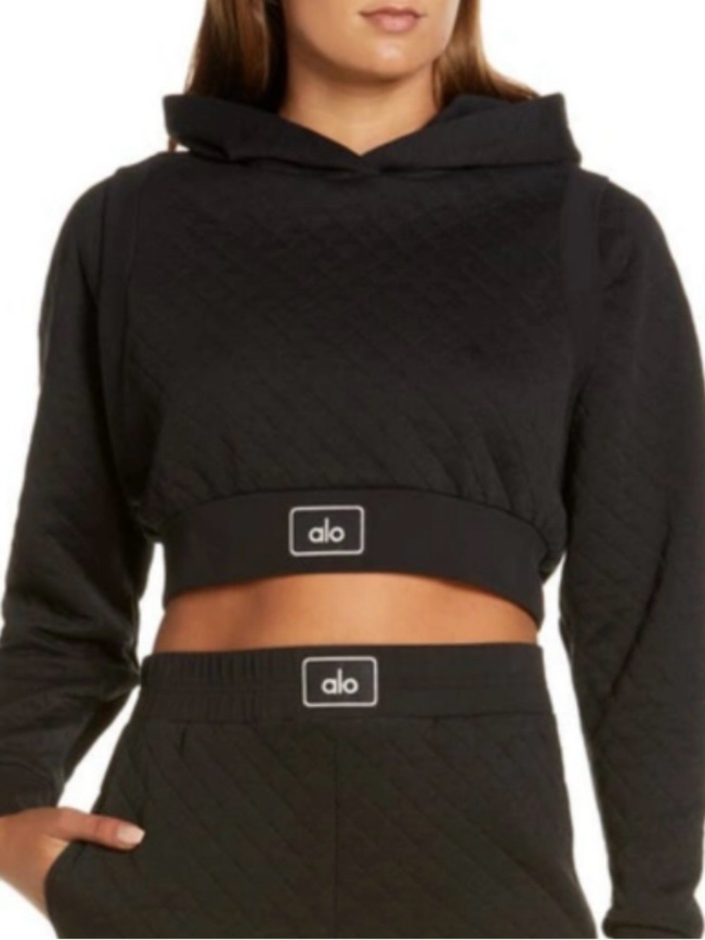 Alo Women’s Black Cropped Hoodie sz M - Picture 2 of 5